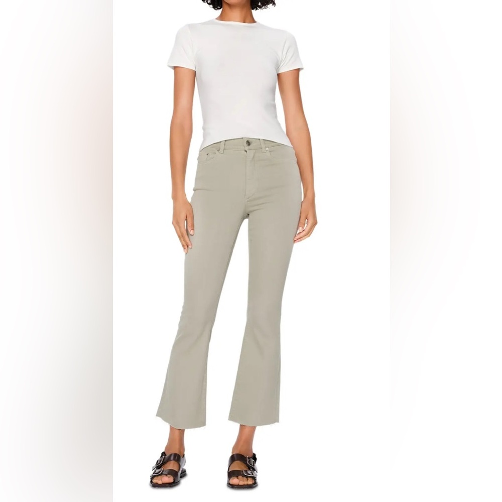NWOT DL1961 High-Rise Cropped Flare Jeans in Light Olive, Size 28